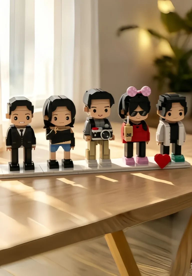 personalized full custom 5‑people portrait building block dolls, unique customized quint‑figure family keepsake souvenir gift