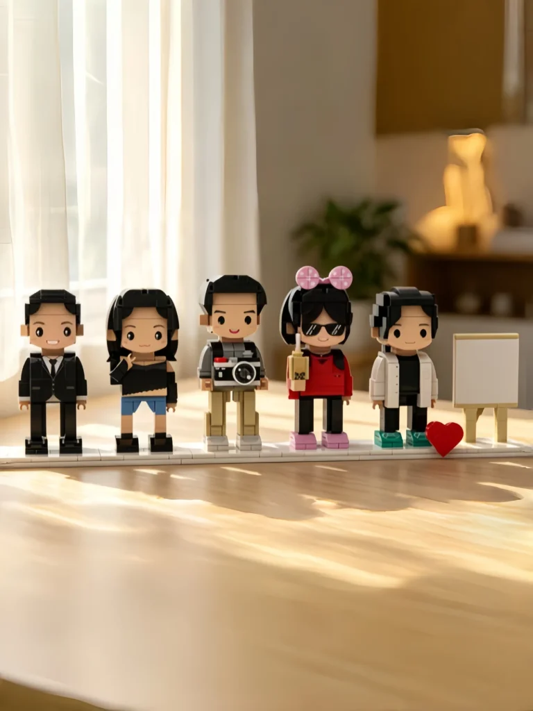 customizable 5 person family brick figure set with mini photo frame & red heart decor brick me gifts