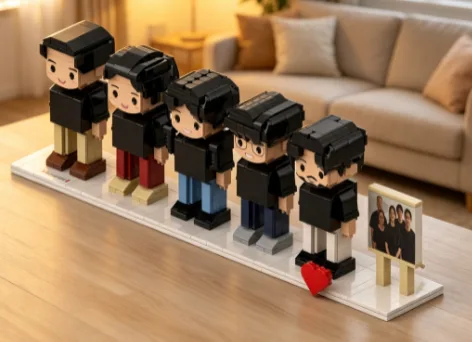 customizable 5 person family brick figure set with mini photo frame & red heart decor brick me gifts 3