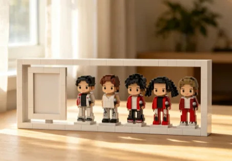 customizable 5 person family brick figure set with mini photo frame & red heart decor brick me gifts 4