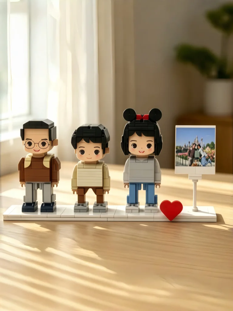 father’day |full body custom family brick figures 3 people mini block figurines, personalized small particle building block gift for father's day family of three