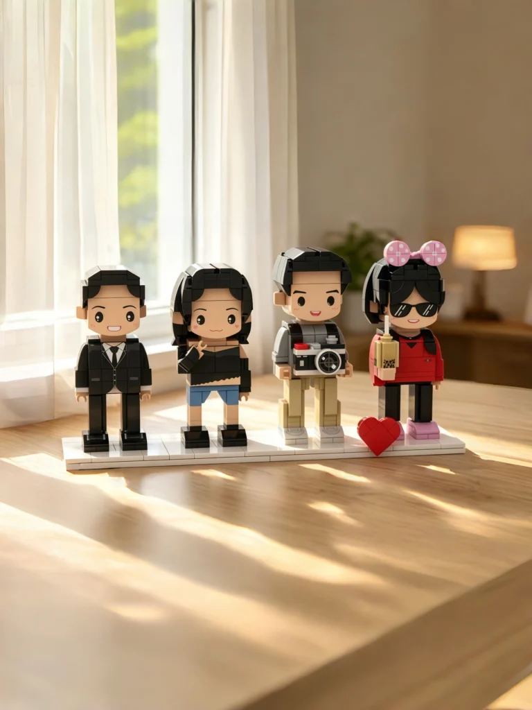personalized full custom 5‑people portrait building block dolls, unique customized quint‑figure family keepsake souvenir gift